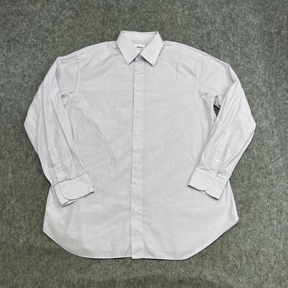 Brioni Shirt Mens 44/17.5 Purple Check Cotton Long Sleeve Dress Italy Business